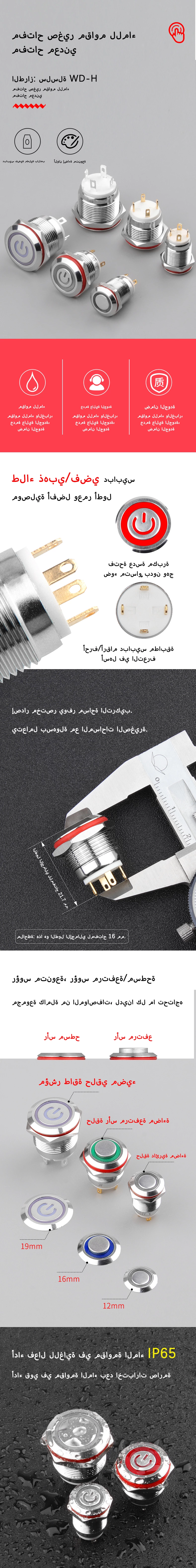مفتاح الضغط المعدني المضيء لإعادة الضبط من سلسلة H